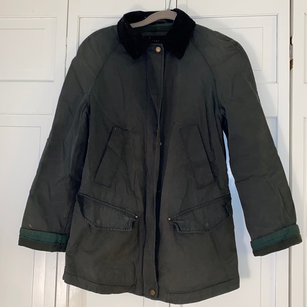 Forest green Zara jacket with plaid lining